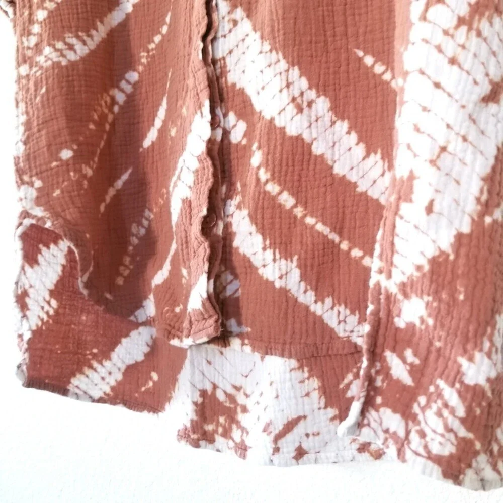 NEW Young Fabulous & Broke Crinkled Brown Tie Dye Tunic Button Down Shirt XS - Picture 5 of 8
